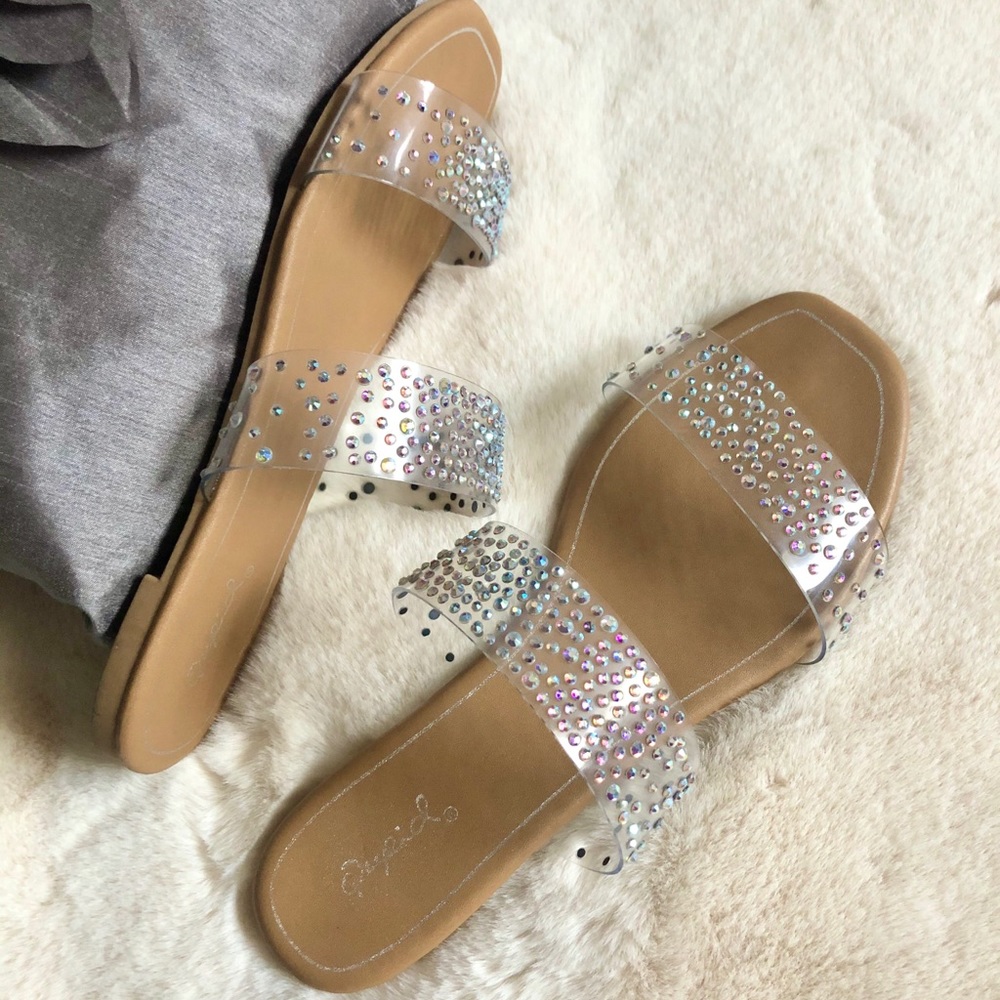 Clear Double Strap Iridescent Rhinestone Sandal